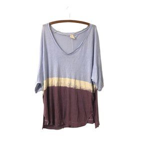 We The Free Blue Purple Colorblock Linen Oversized Boxy Scoop Tshirt Size XS
